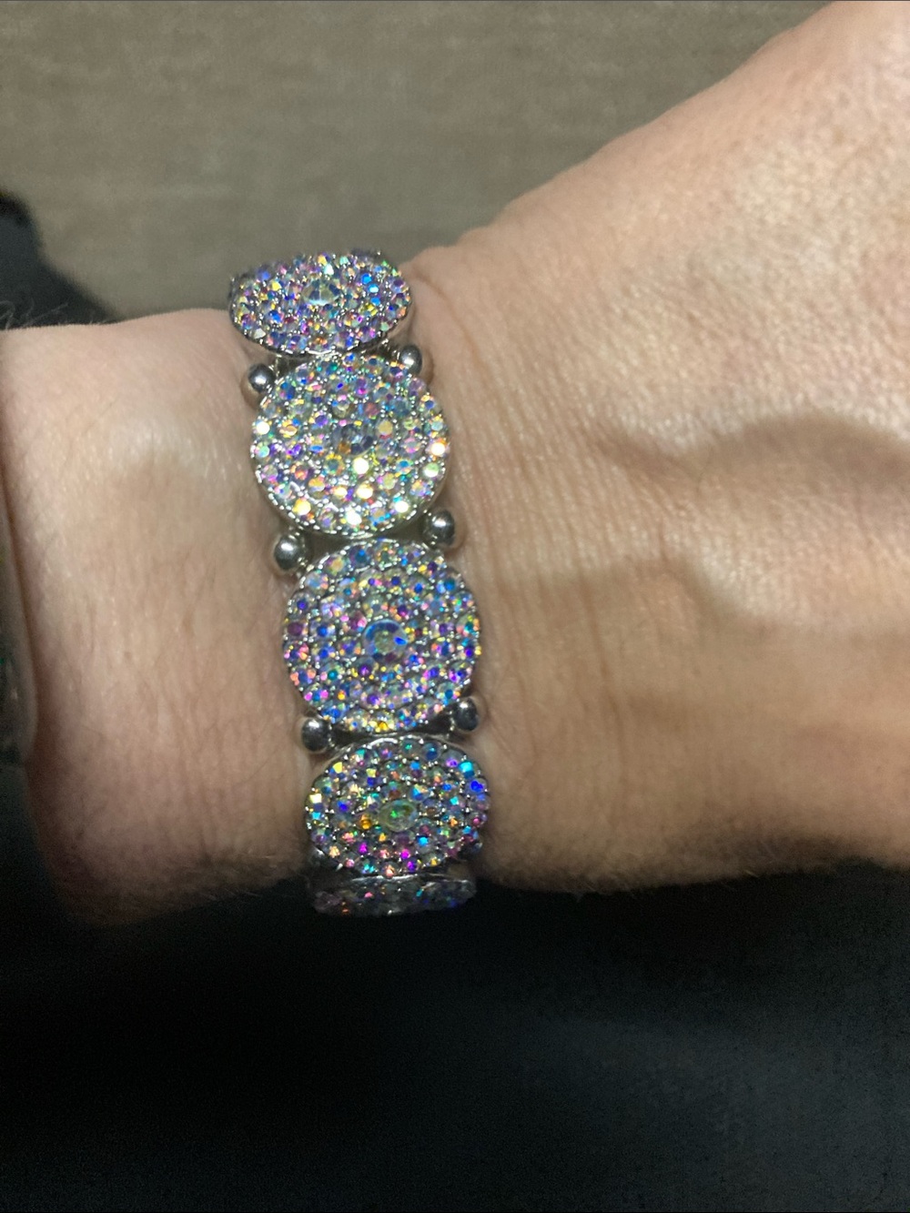 AB rhinestone Disc Stretch Bracelet - Sparkling Aurora Finish